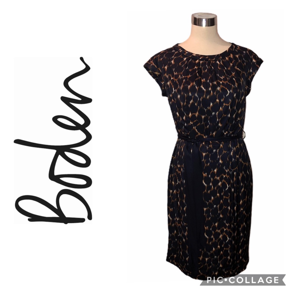Boden Blue Brown Shoulder Cap Dress Size  6R